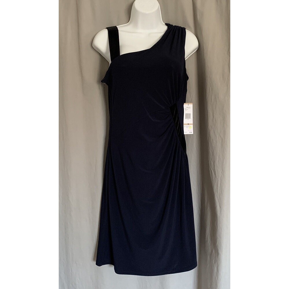 NINE WEST Indigo Blue Sheath Velvet Velour Sleeveless Dress Women's Size 12 NWT - Picture 3 of 12